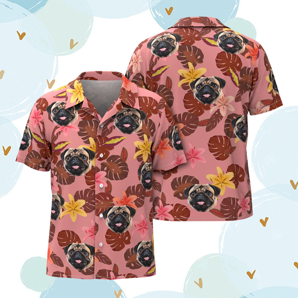 Custom Men Hawaiian Shirts Pet Face Flamingo Hawaiian Shirt Gift for Pet Lover - GetPhotoSocksUk