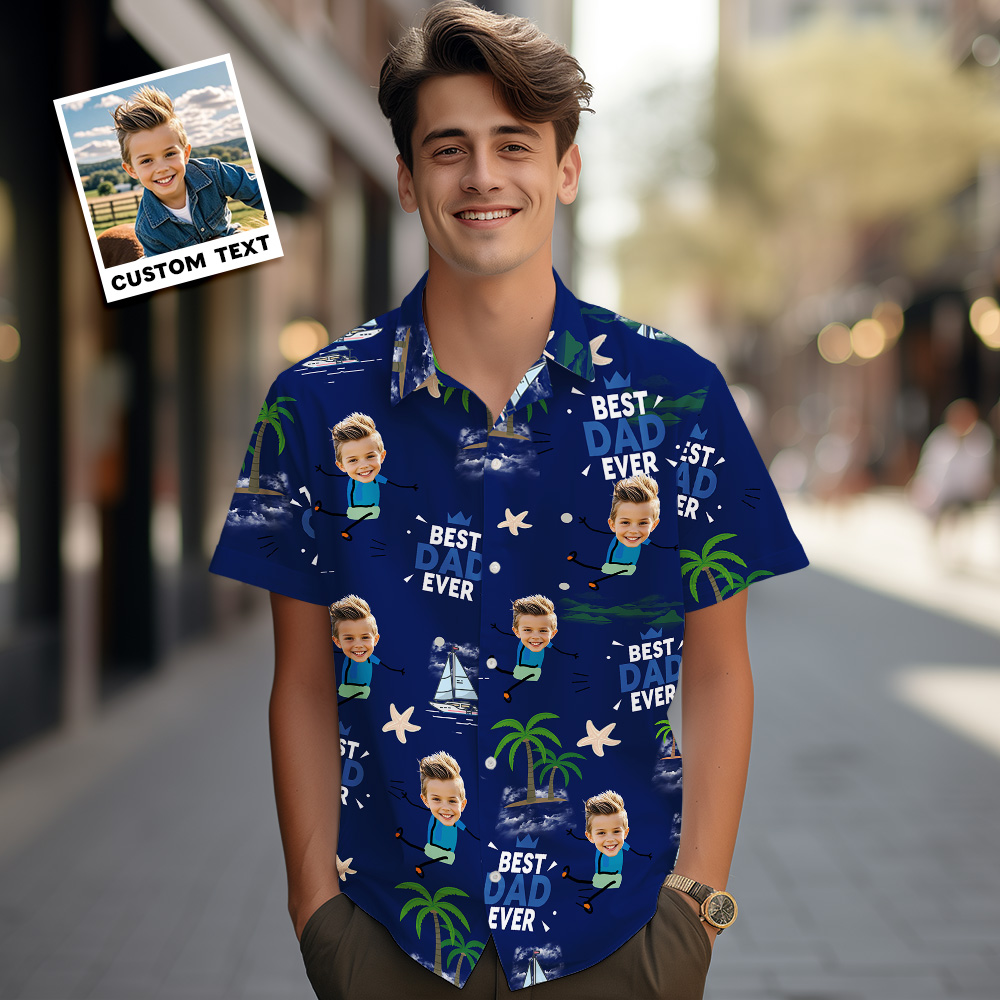 Personalized Face Hawaiian Shirt Best Dad Ever Blue Hawaiian Shirt Men Face Hawaiian Shirt Father's Day Gift