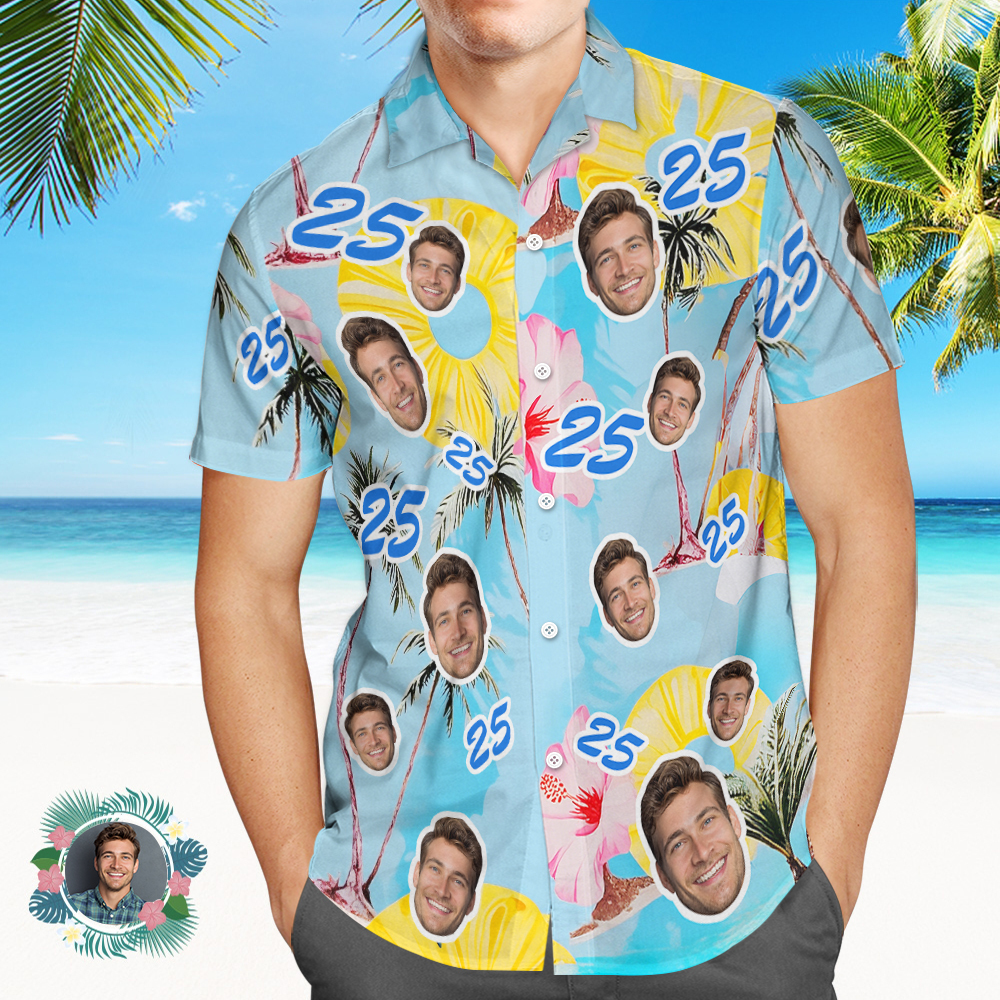 Custom Hawaiian Shirt Birthday Gifts Photo & Age Hawaiian Shirt Gift Funny Party Shirts - GetPhotoSocksUk