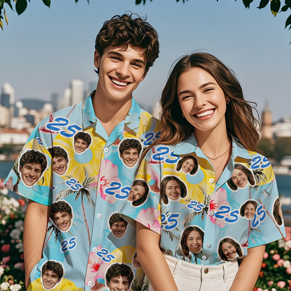 Custom Hawaiian Shirt Birthday Gifts Photo & Age Hawaiian Shirt Gift Funny Party Shirts - GetPhotoSocksUk