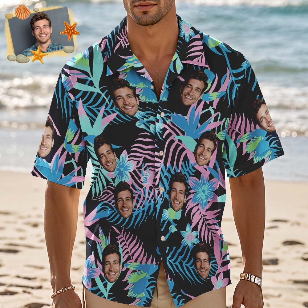Custom Men Hawaiian Shirts Face Hawaiian Shirt Gift for Summer Vibe Holiday - GetPhotoSocksUk