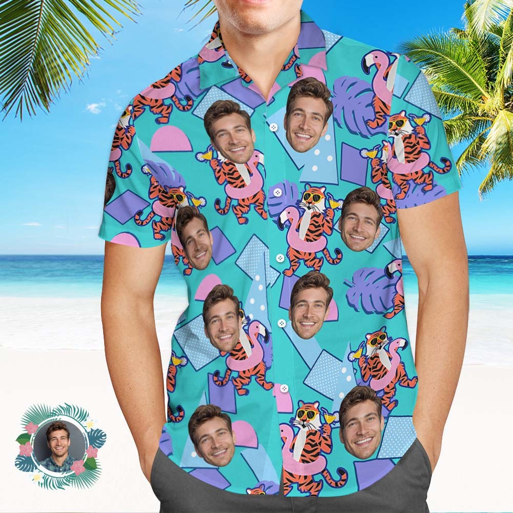 Custom Men Hawaiian Shirts Face Hawaiian Shirt Gift for Summer Vibe Holiday - GetPhotoSocksUk
