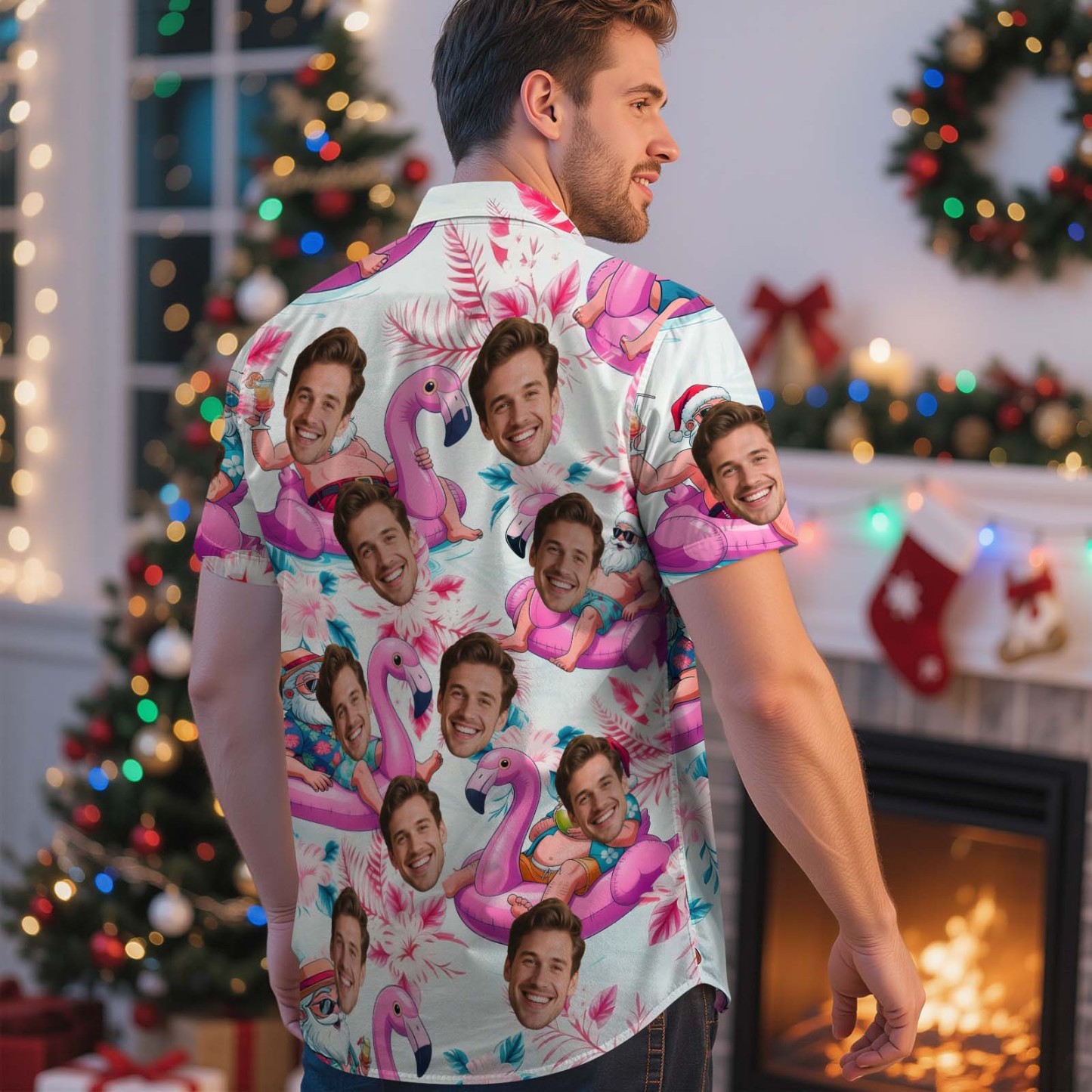 Custom Face Light Pink Age and Name Hawaiian Shirt Personalized Men Hawaiian Shirt With Face Photo Hawaiian Shirt Aloha Shirt Birthday Christmas Gift - GetPhotoSocksUk