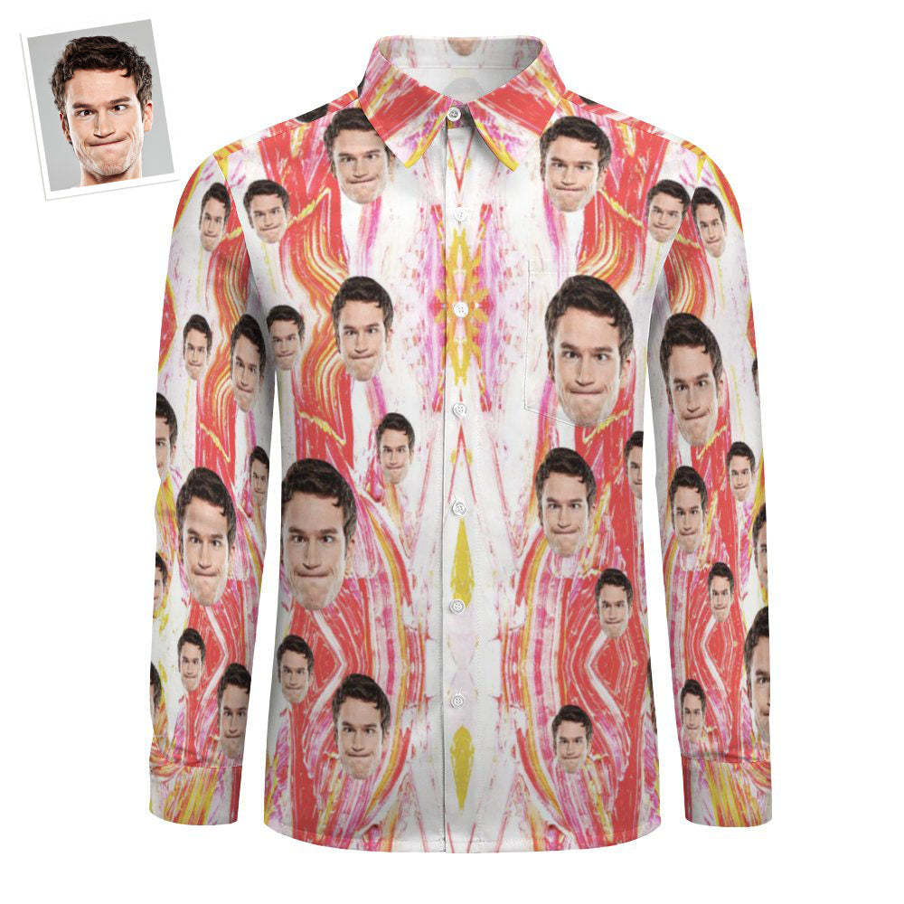 Custom Face All Over Print Large Long Sleeve Shirt Abstract Paint Brush Texture -