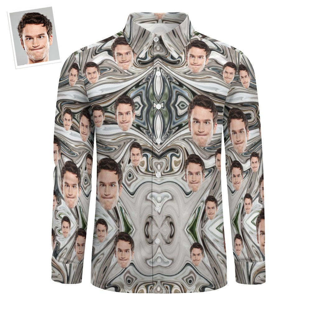 Custom Face All Over Print Large Long Sleeve Shirt Marble Ink Watercolor Texture -