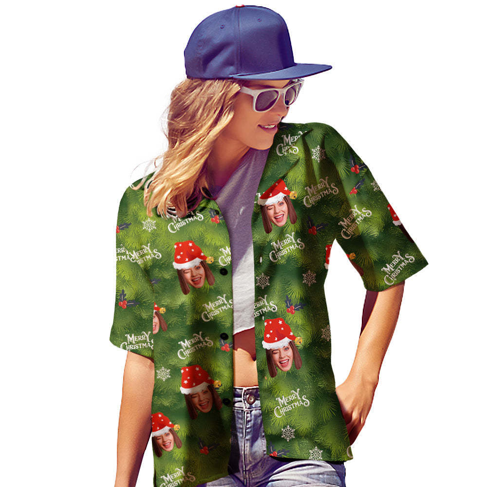 Custom Face Hawaiian Shirts Personalized Photo Gift Women's Christmas Shirts Christmas Mistletoe -