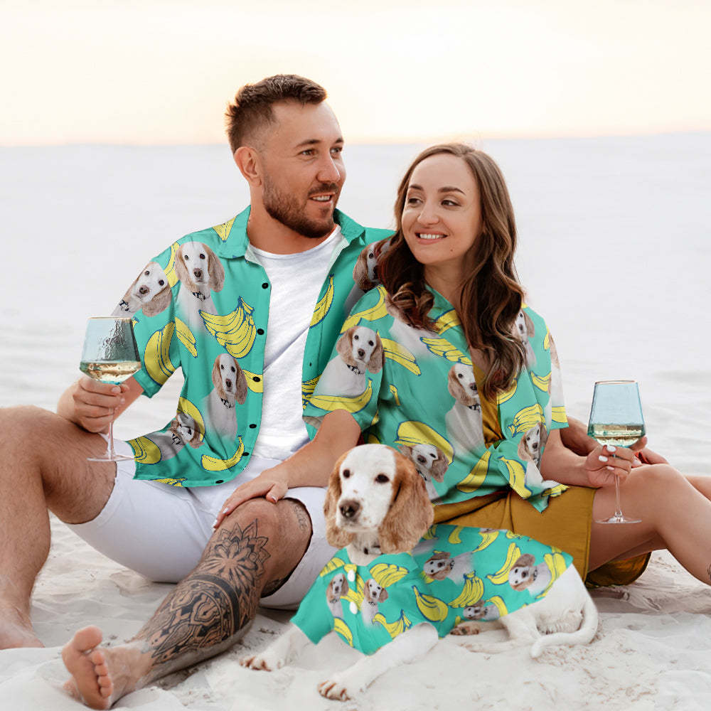Custom Dog Face Hawaiian Style Banana Dog and Owner Matching Hawaiian Shirts -