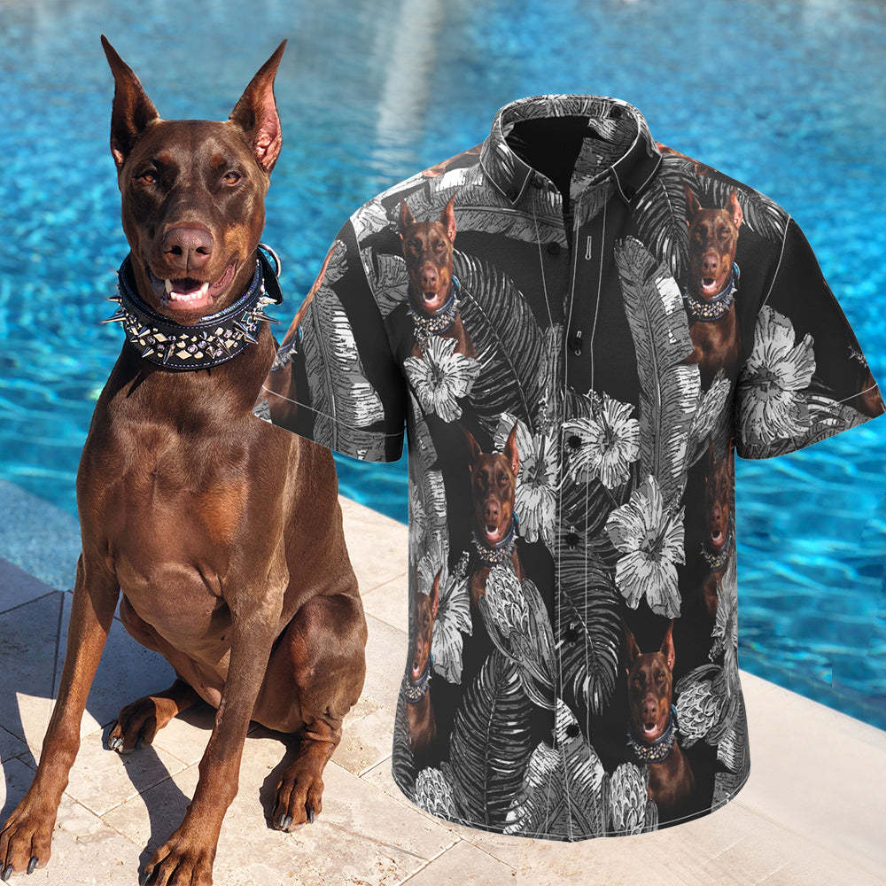 Custom Dog Face Hawaiian Style Flowers Dog and Owner Matching Hawaiian Shirts -