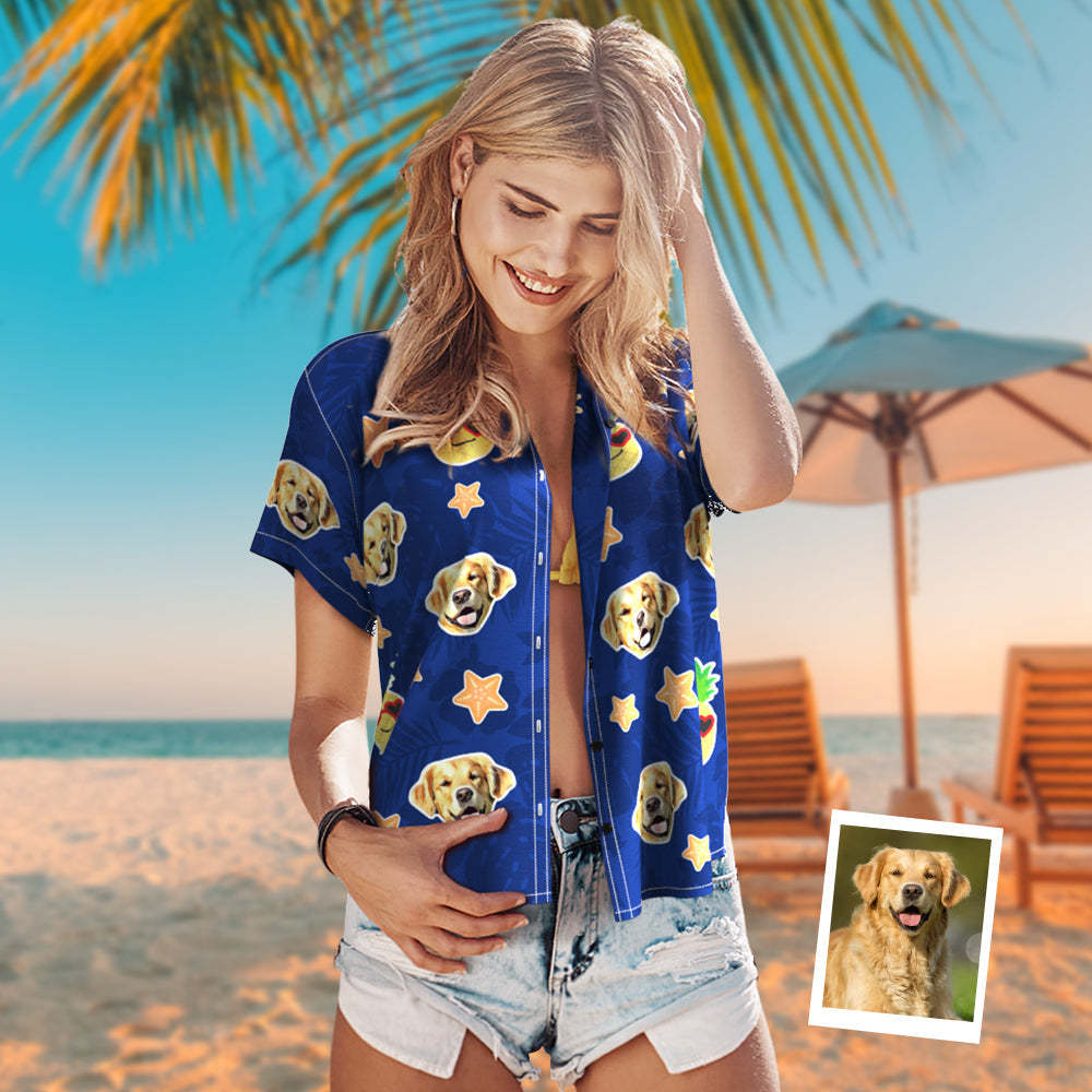 Custom Face Women Hawaiian Shirts Pineapple Aloha Hawaiian Shirt With Your Pet Face -