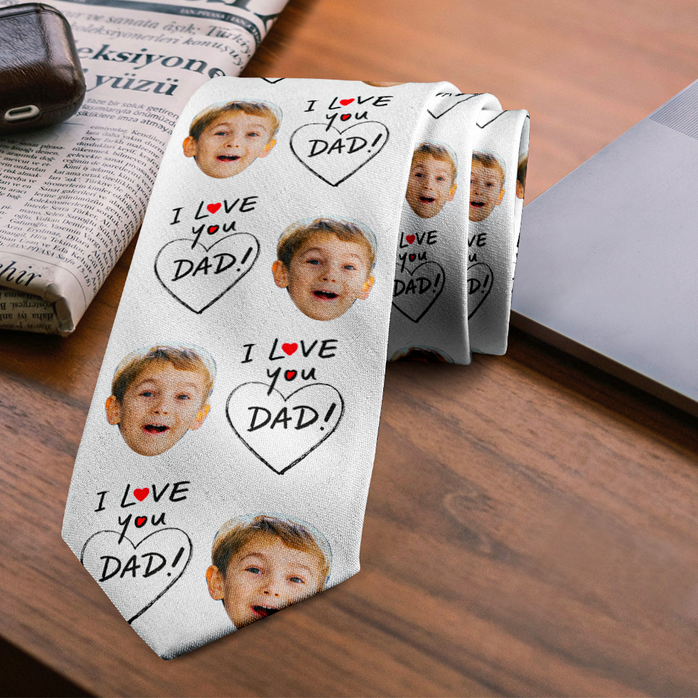 Custom Photo Face Tie Funny Gift for Father I Love You Dad Face Tie Gift Idea