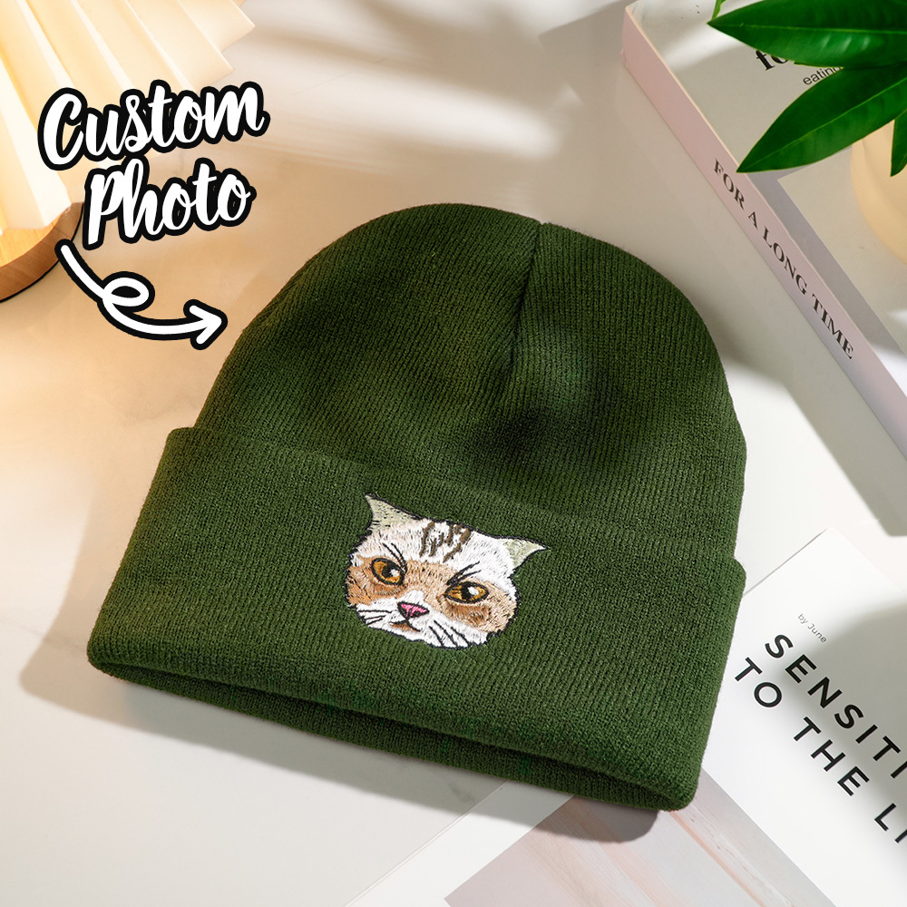 Custom Hand Embroidered Beanies, Pet Portrait Anime Beanies for Men and Women, White Labrador gifts, Winter hats Black, Gift for boyfriend - GetPhotoSocksUk