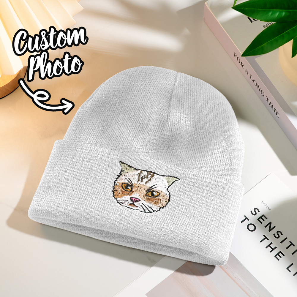 Custom Hand Embroidered Beanies, Pet Portrait Anime Beanies for Men and Women, White Labrador gifts, Winter hats Black, Gift for boyfriend - GetPhotoSocksUk