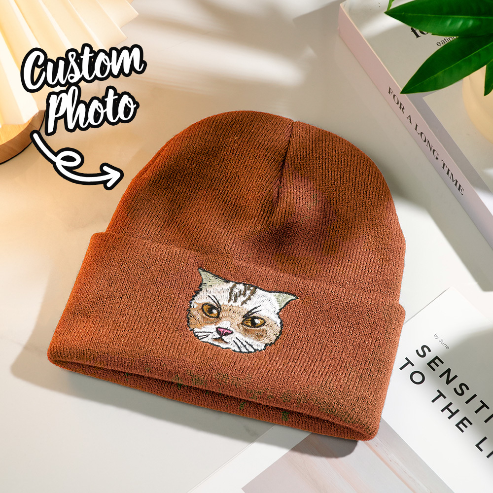 Custom Hand Embroidered Beanies, Pet Portrait Anime Beanies for Men and Women, White Labrador gifts, Winter hats Black, Gift for boyfriend - GetPhotoSocksUk
