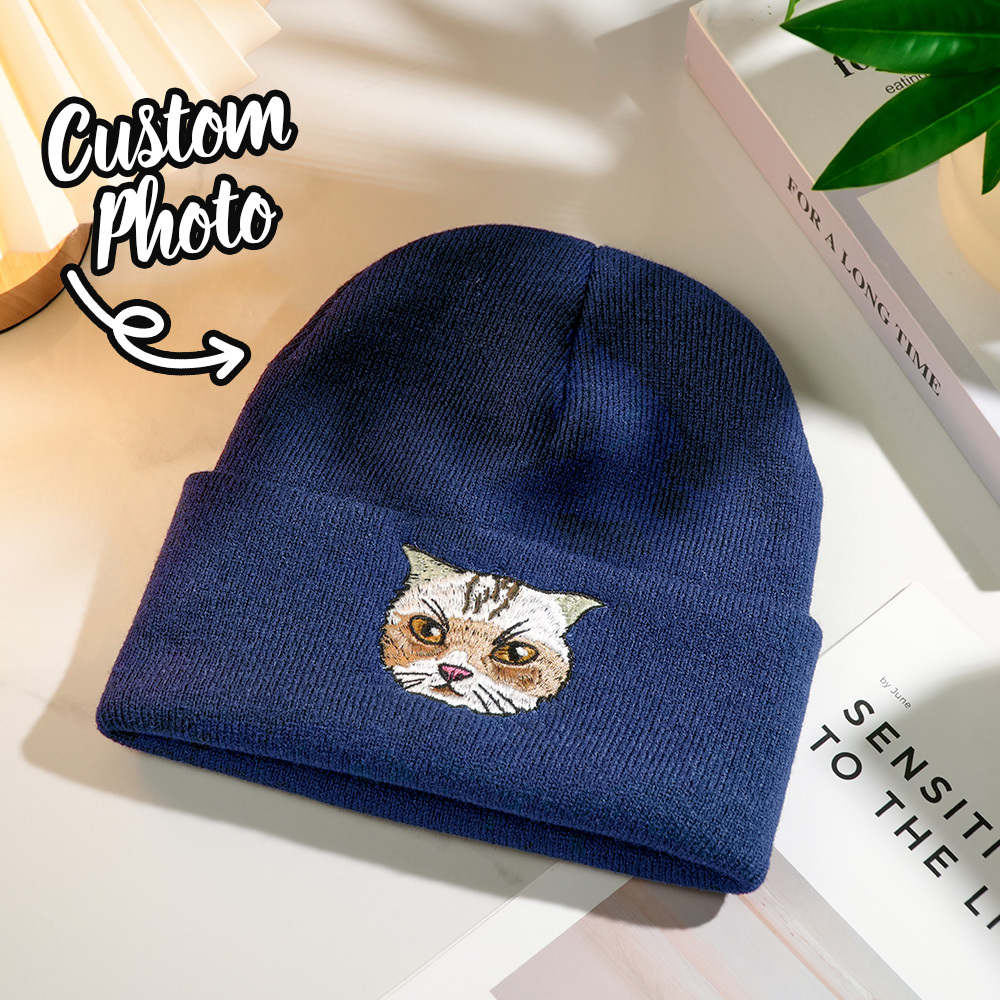 Custom Hand Embroidered Beanies, Pet Portrait Anime Beanies for Men and Women, White Labrador gifts, Winter hats Black, Gift for boyfriend - GetPhotoSocksUk
