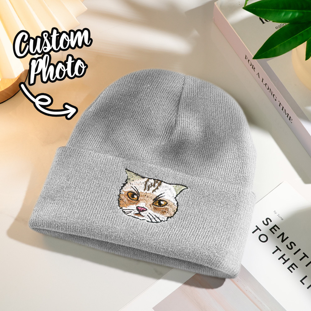 Custom Hand Embroidered Beanies, Pet Portrait Anime Beanies for Men and Women, White Labrador gifts, Winter hats Black, Gift for boyfriend - GetPhotoSocksUk