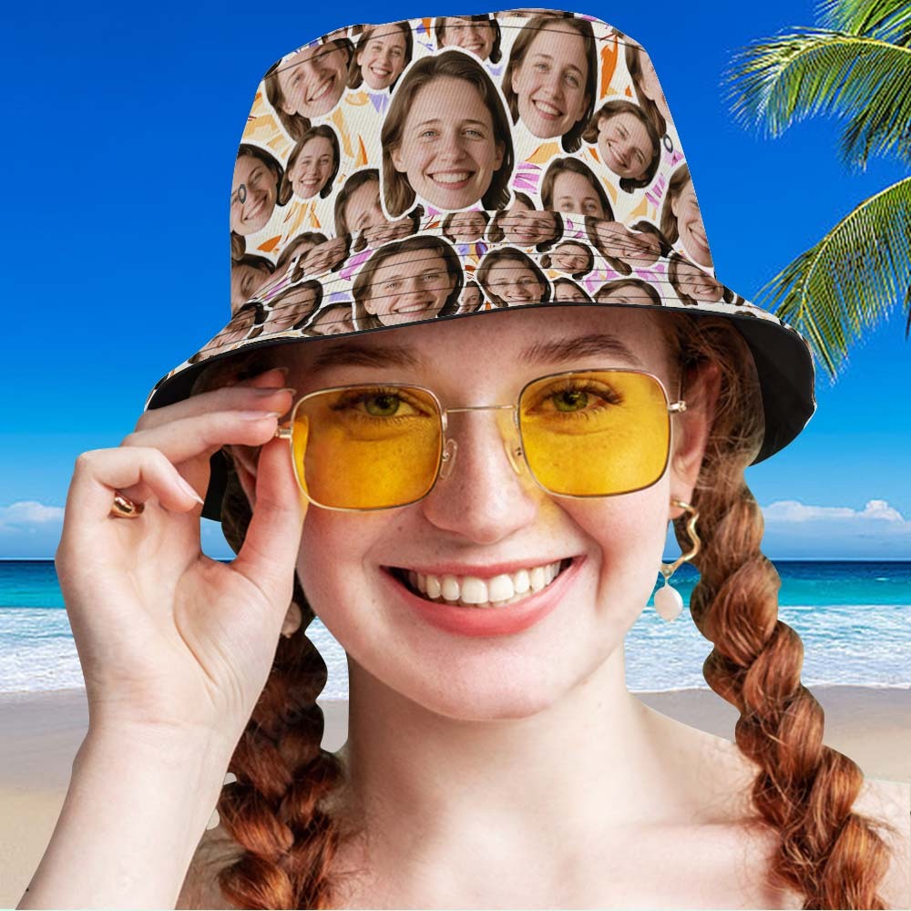 Custom Face Bucket Hat Unisex Face Mash Personalized Outdoor Summer Blue Hawaiian Hats Gift - GetPhotoSocksUk