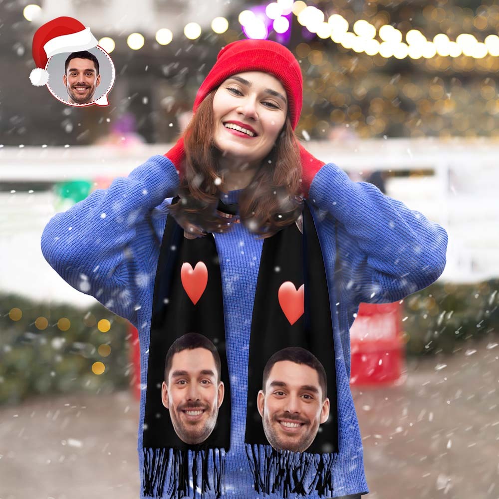 Custom Face Christmas Heart Scarf Personalized Gifts -