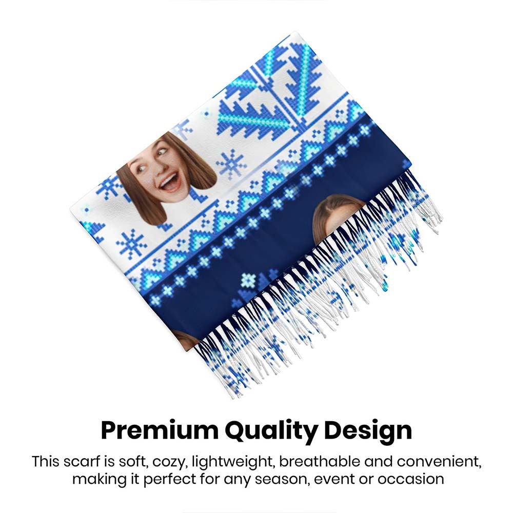 Custom Face Christmas Scarf Personalized Nordic Retro Pattern Design -