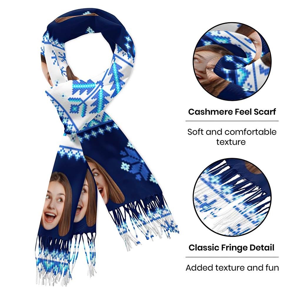 Custom Face Christmas Scarf Personalized Nordic Retro Pattern Design -