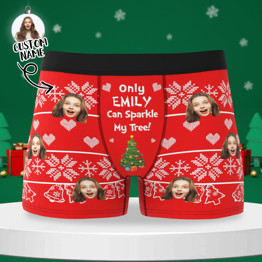 Custom Face Boxer Shorts Men's Face and Name Underwear Christmas Gift Only You Can Sparkle My Tree