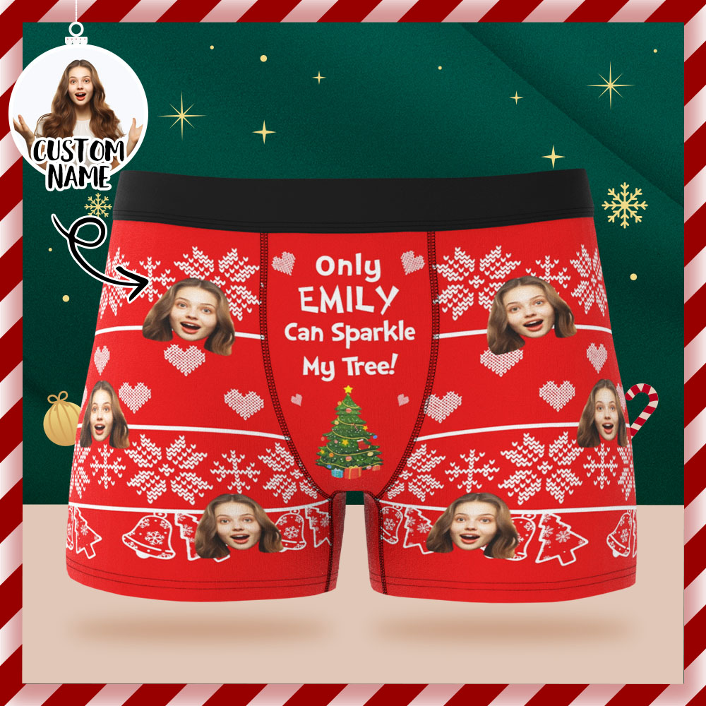 Custom Face Boxer Shorts Men's Face and Name Underwear Christmas Gift Only You Can Sparkle My Tree