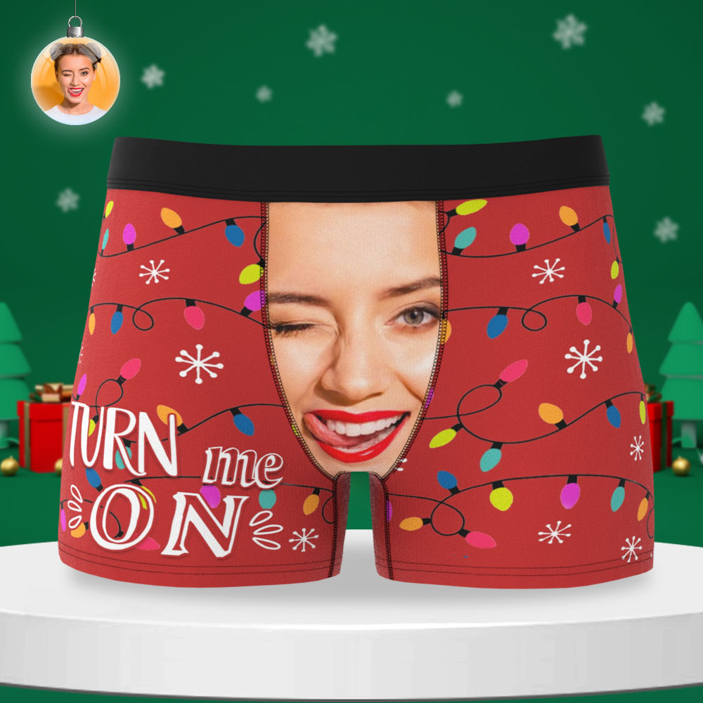 Custom Face Boxer Shorts Men's Face Underwear Christmas Gift Turn Me On Coloful Light Boxer