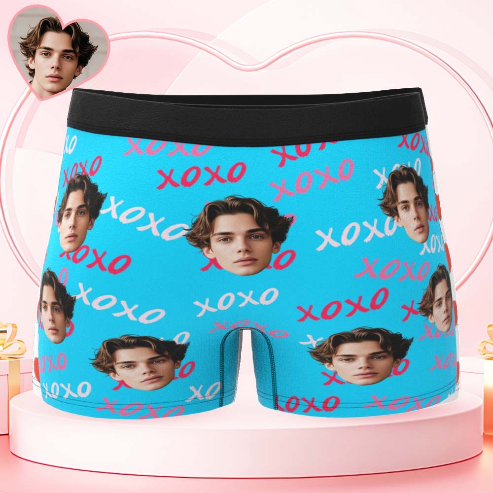 Custom Mens XOXO Hugs and Kisses All Over Boxer Personalized Belt Color Face Boxers Valentines Day Underwear - GetPhotoSocksUk