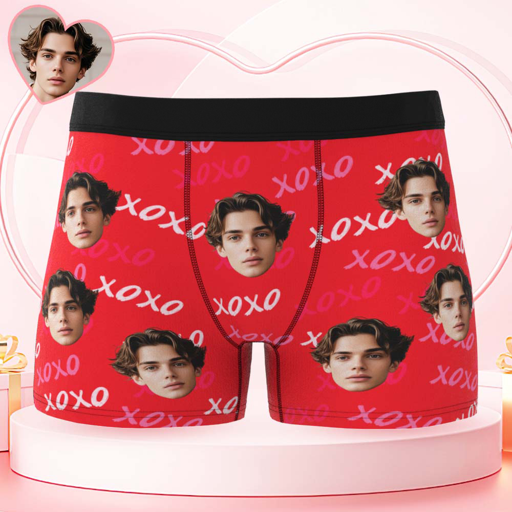 Custom Mens XOXO Hugs and Kisses All Over Boxer Personalized Belt Color Face Boxers Valentines Day Underwear - GetPhotoSocksUk