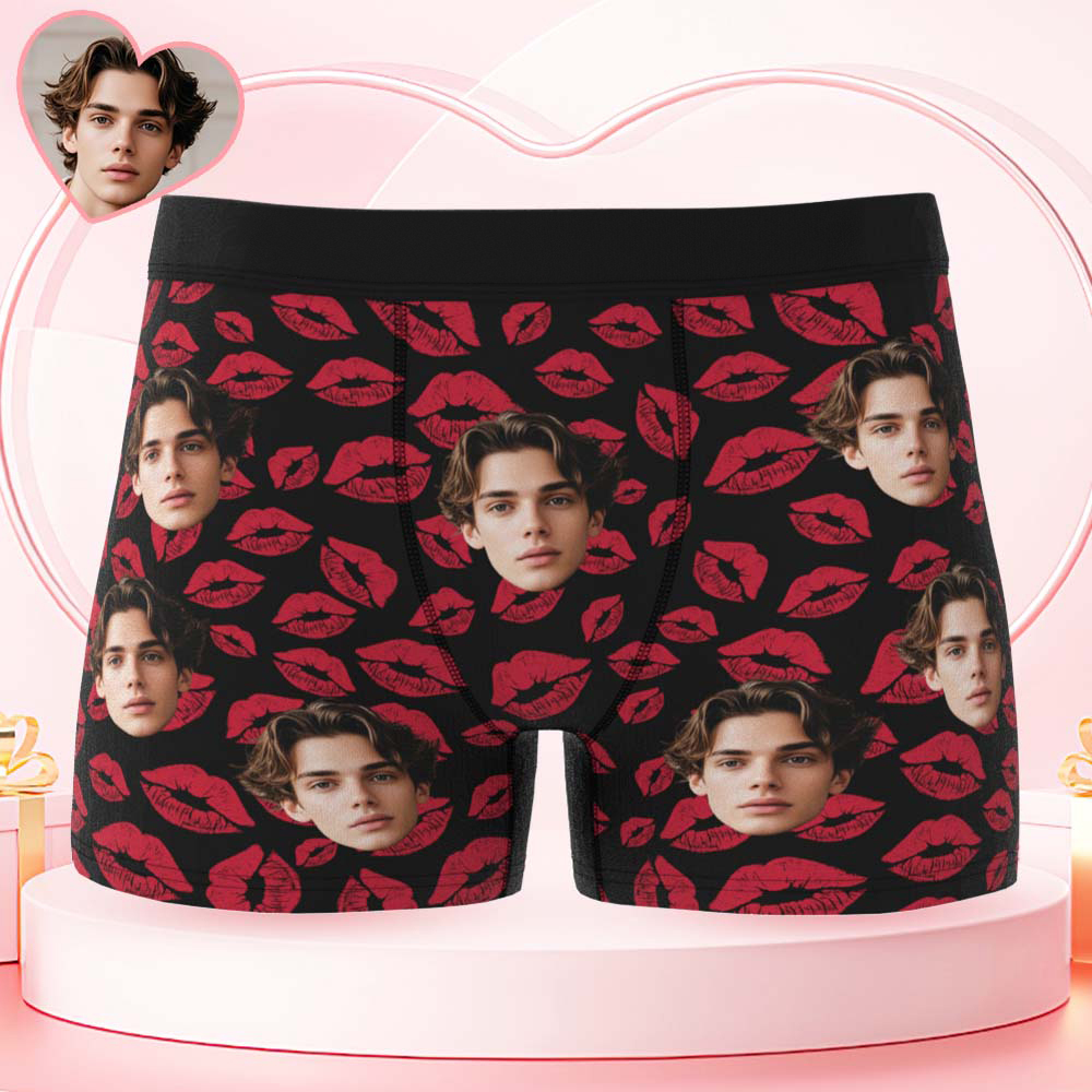Custom Mens Kisses All Over Boxer Personalized Belt Color Face Boxers Valentines Day Underwear - GetPhotoSocksUk