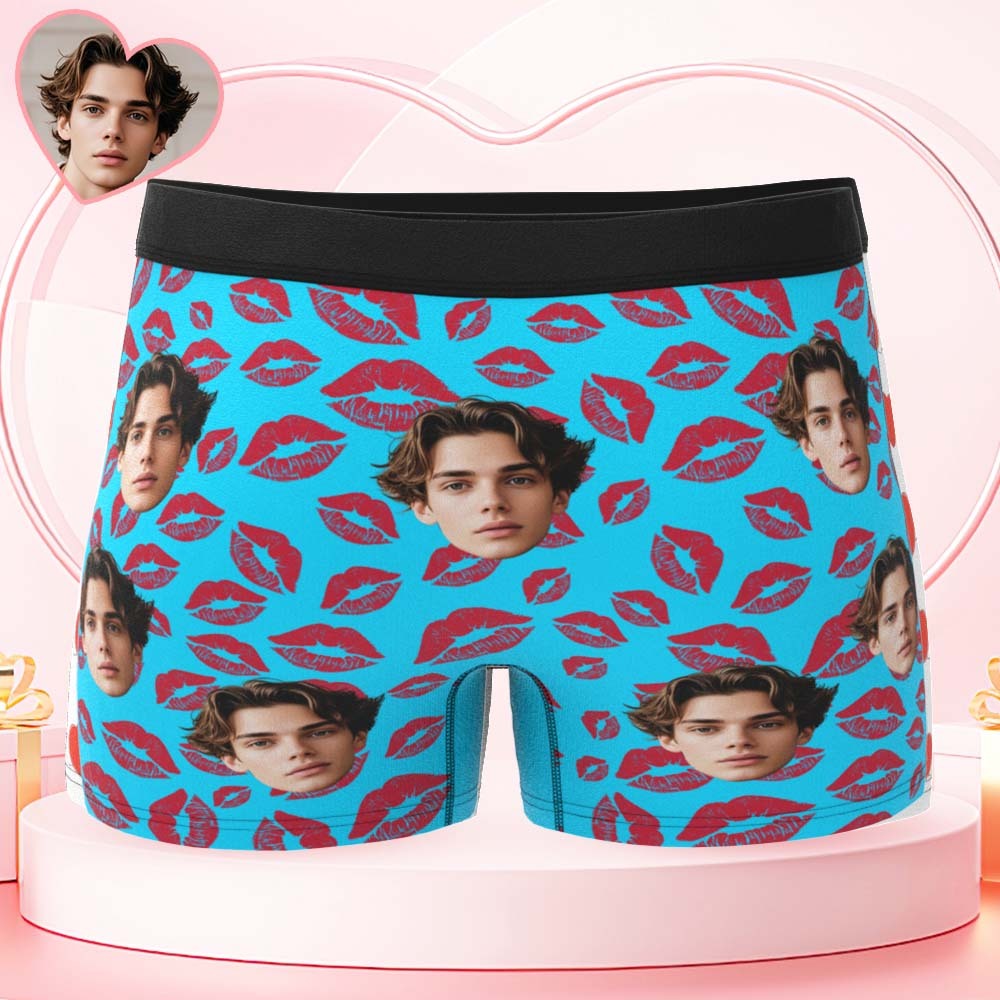Custom Mens Kisses All Over Boxer Personalized Belt Color Face Boxers Valentines Day Underwear - GetPhotoSocksUk