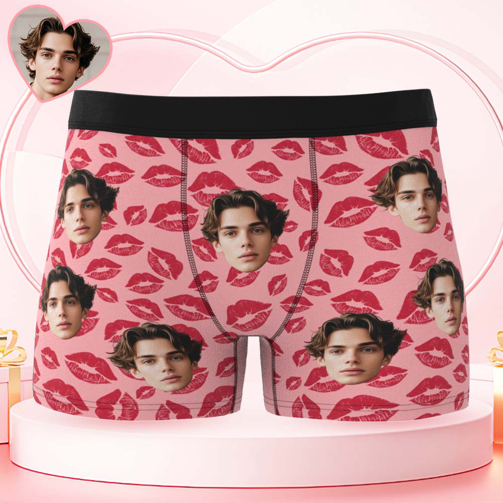 Custom Mens Kisses All Over Boxer Personalized Belt Color Face Boxers Valentines Day Underwear - GetPhotoSocksUk