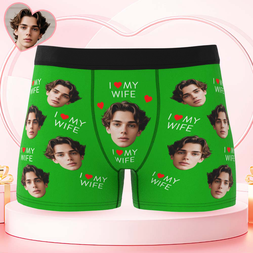 Custom Mens Face Boxer I Love My Wife Boxer Personalized Belt Color Face Boxers Valentines Day Underwear - GetPhotoSocksUk