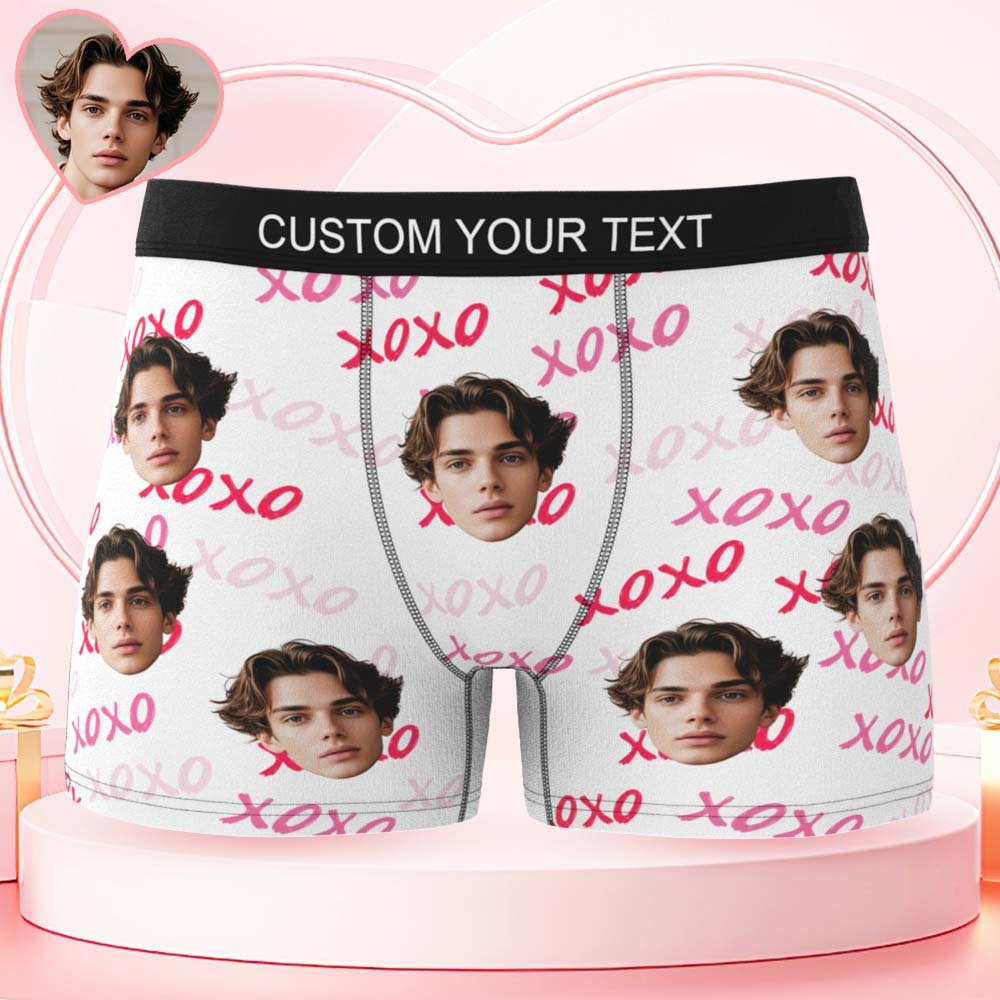 Custom Mens XOXO Hugs and Kisses All Over Boxer Personalized Belt Color Face Boxers Valentines Day Underwear - GetPhotoSocksUk