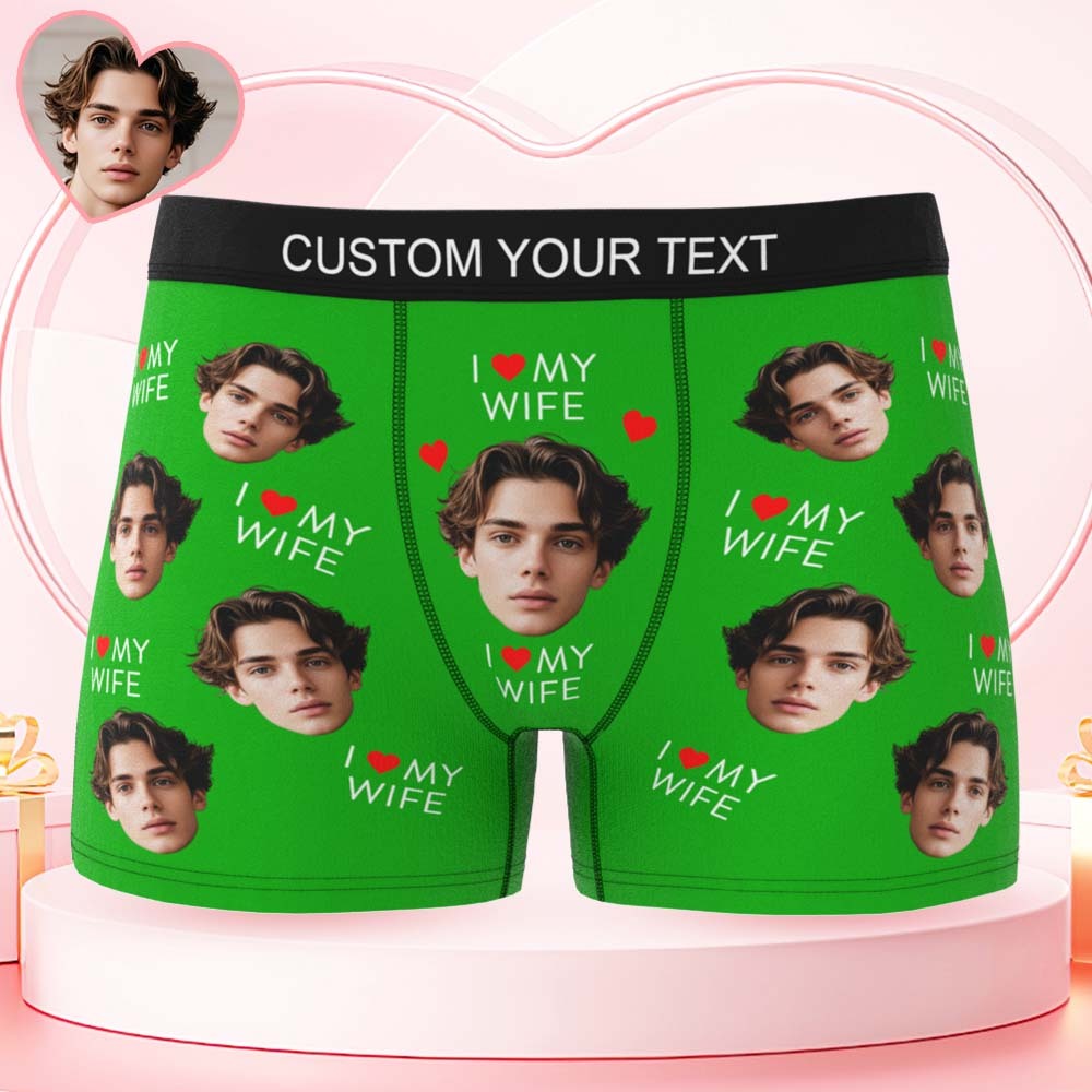 Custom Mens Face Boxer I Love My Wife Boxer Personalized Belt Color Face Boxers Valentines Day Underwear - GetPhotoSocksUk
