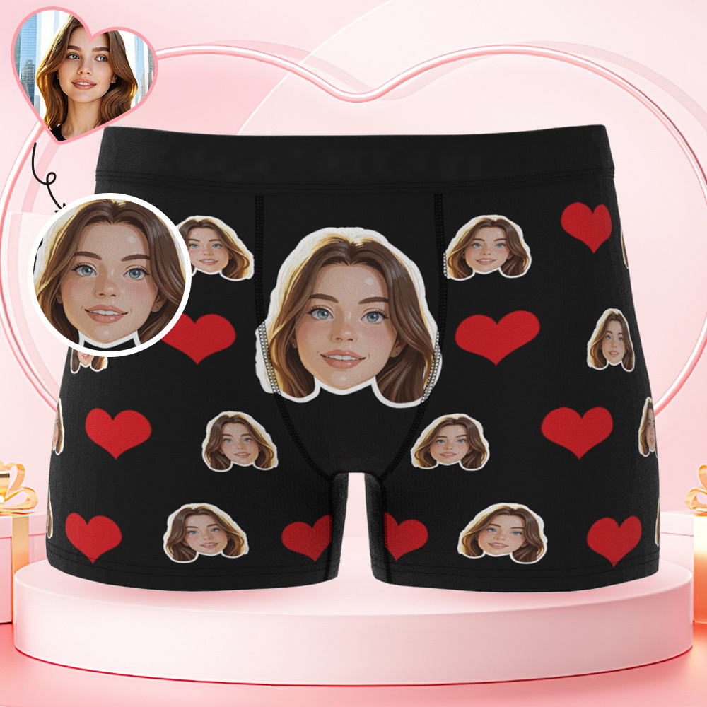 Custom Black Cartoon Face Mash Photo Underwear Personalized Men Underpants Anniversary Valentine Gift - GetPhotoSocksUk