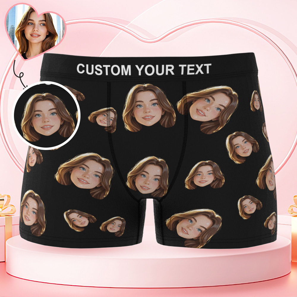 Custom Black Cartoon Face Mash Photo Underwear Personalized Men Underpants Anniversary Valentine Gift