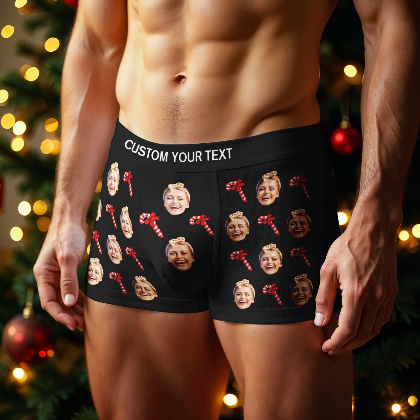 Personalized Face Boxer Men Underwear Christmas Gift Christmas Cane Boxer Personalized Photo Funny Men Boxer Gift - GetPhotoSocksUk