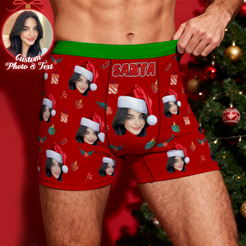 Custom Face Men's Boxer Underwear Santa Gift  Bell Personalized Photo Funny Men's Boxer Briefs - GetPhotoSocksUk