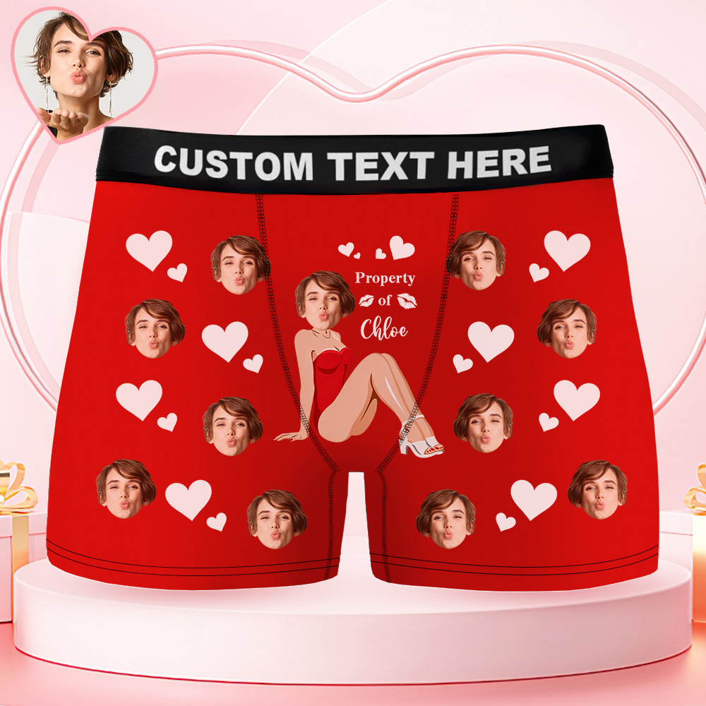 Personalized Gifts for Him Custom Face Photo Boxer Briefs Men's Boxers Underwear Property of Her - GetPhotoSocksUk