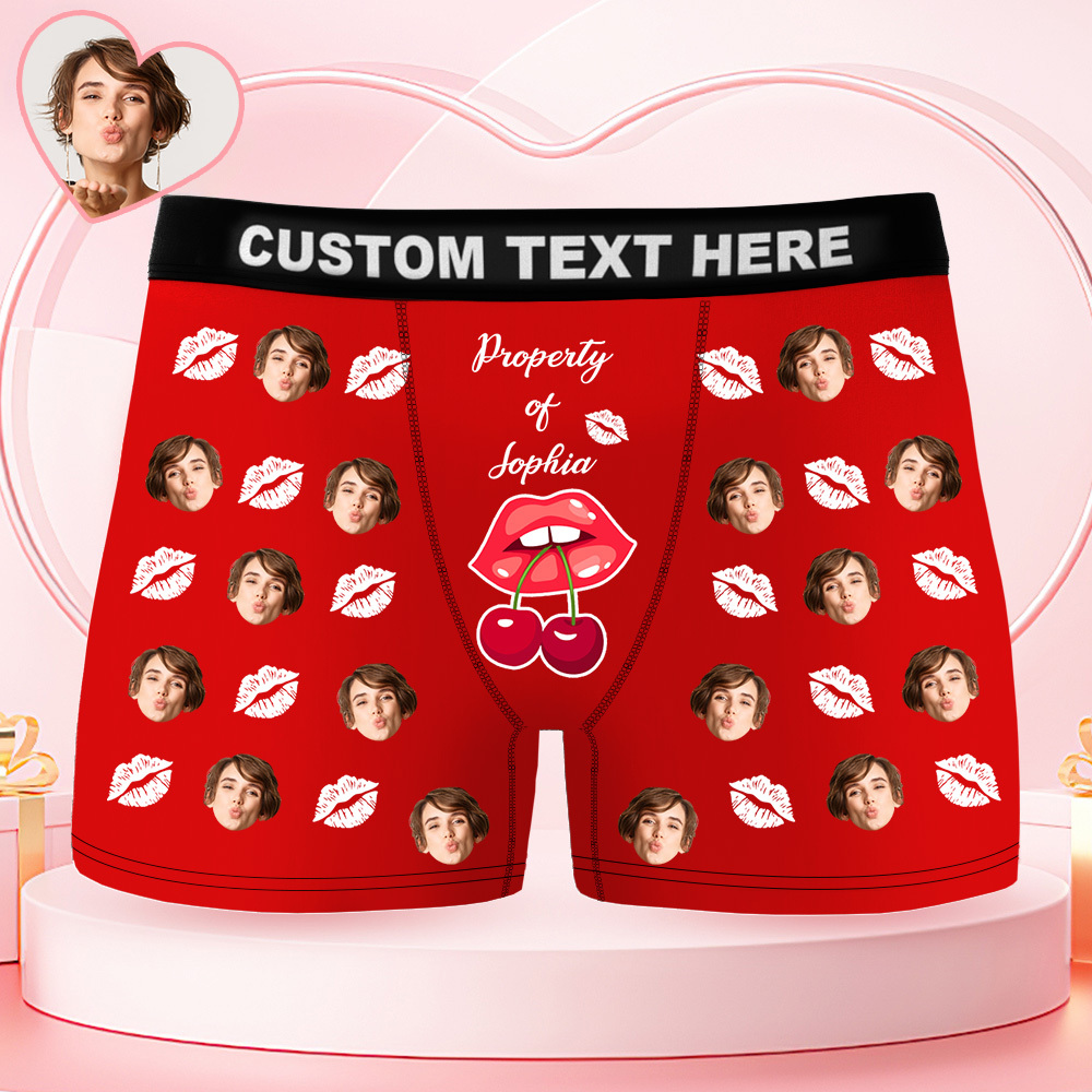 Personalized Face Boxer Briefs Funny Photo Underwear Property of Her Gift for Men - GetPhotoSocksUk