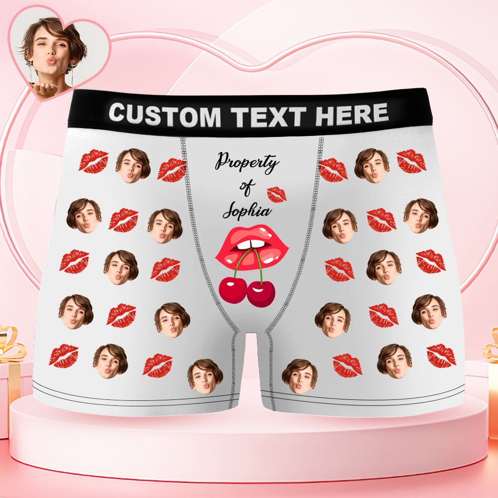 Personalized Face Boxer Briefs Funny Photo Underwear Property of Her Gift for Men - GetPhotoSocksUk
