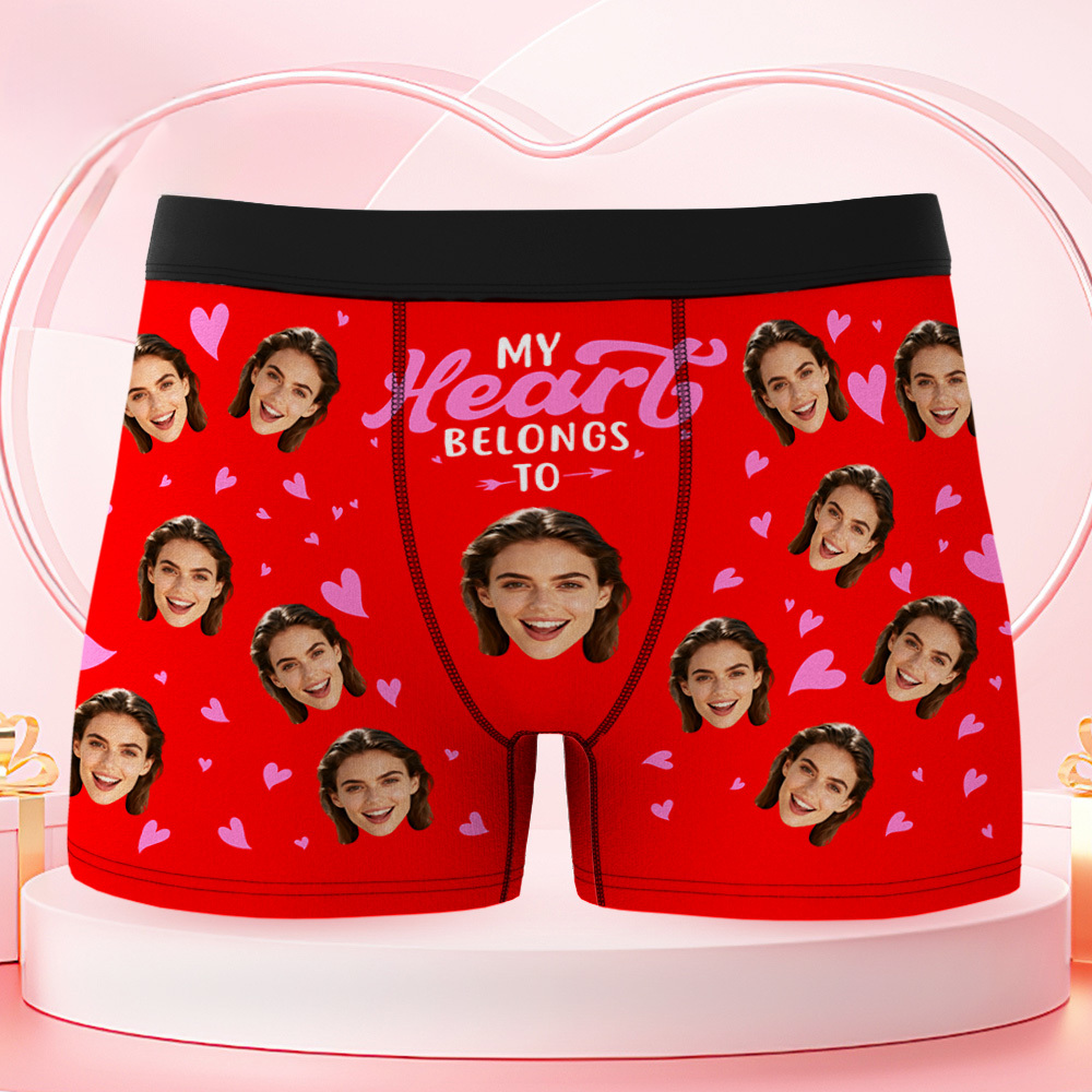 Personalized Face Boxer Briefs Funny Photo Underwear My Heart Belongs to Her Gift for Men - GetPhotoSocksUk