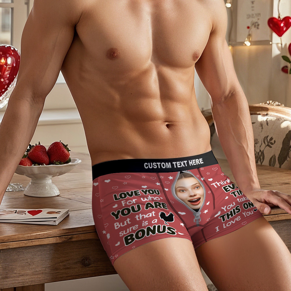 Custom Photo Funny Girlfriend Wife Face I Love You For Who You Are - Personalized Men's Boxer Briefs - GetPhotoSocksUk