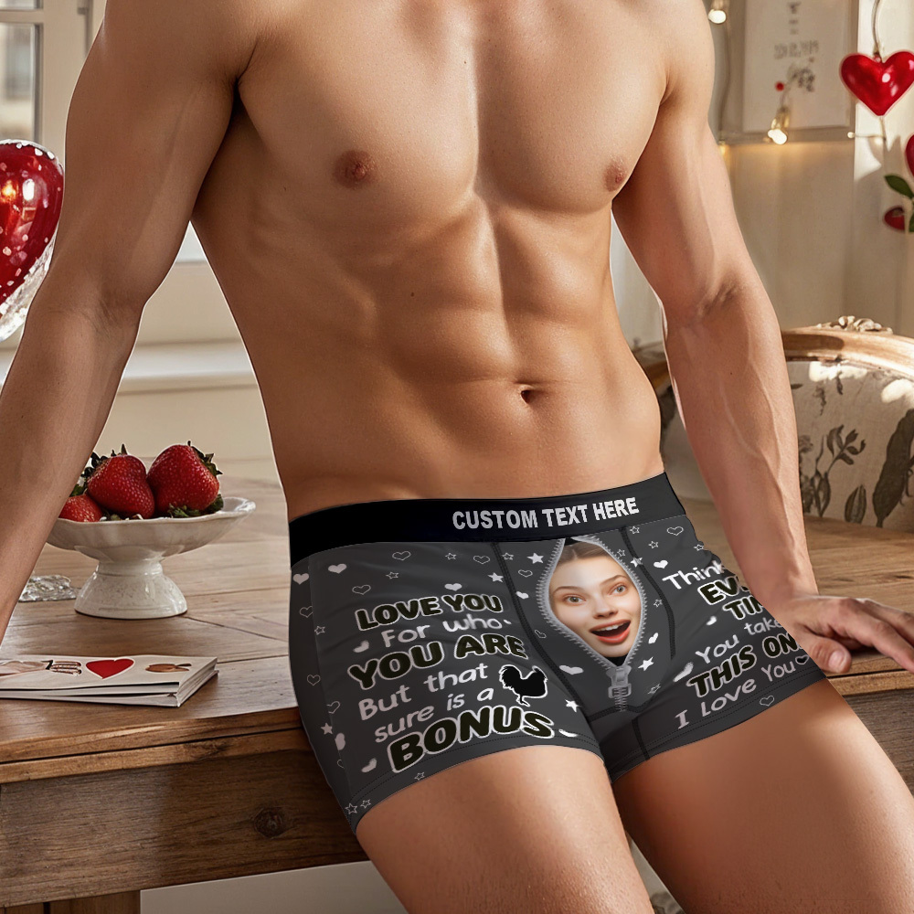 Custom Photo Funny Girlfriend Wife Face I Love You For Who You Are - Personalized Men's Boxer Briefs - GetPhotoSocksUk
