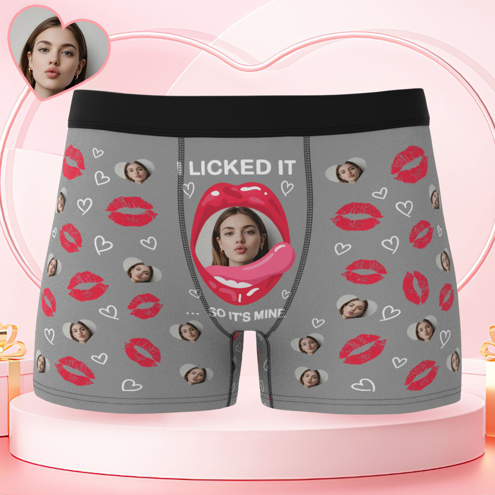 Custom Photo Funny Girlfriend Wife Face Licked It - Personalized Men's Boxer Briefs - GetPhotoSocksUk