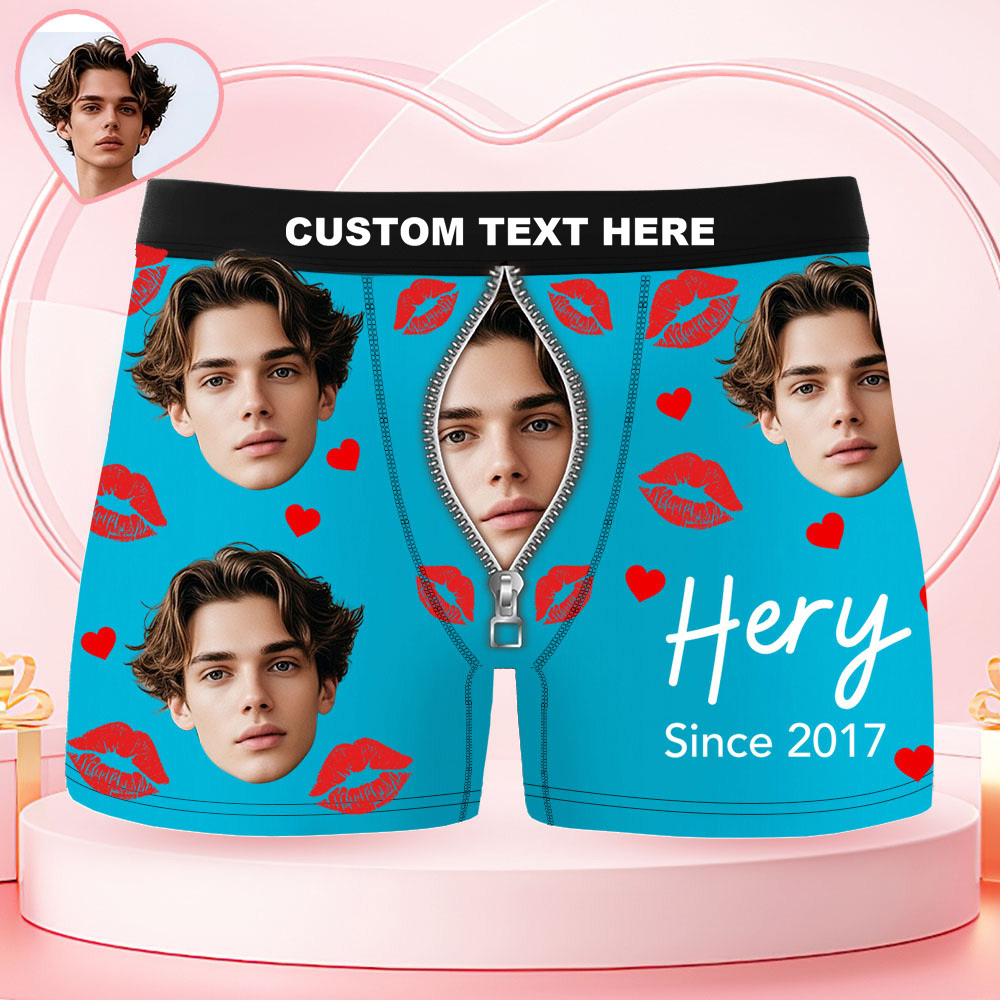 Custom Face Men's Boxer Underwear Her Since Year Black Boxer Gift Personalized Photo Funny Men's Boxer Briefs - GetPhotoSocksUk