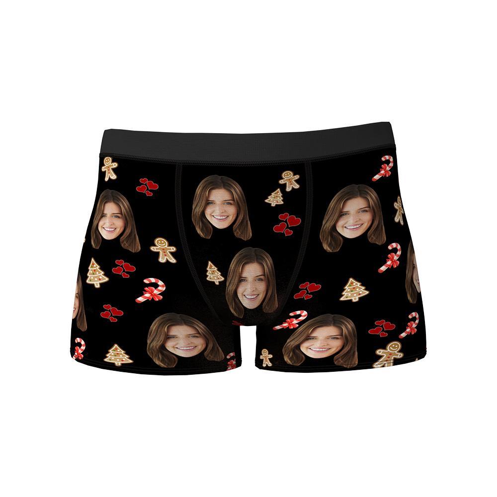 Custom Face Christmas Boxer Men's Boxer Briefs Candy Cane and Gingerbread Man