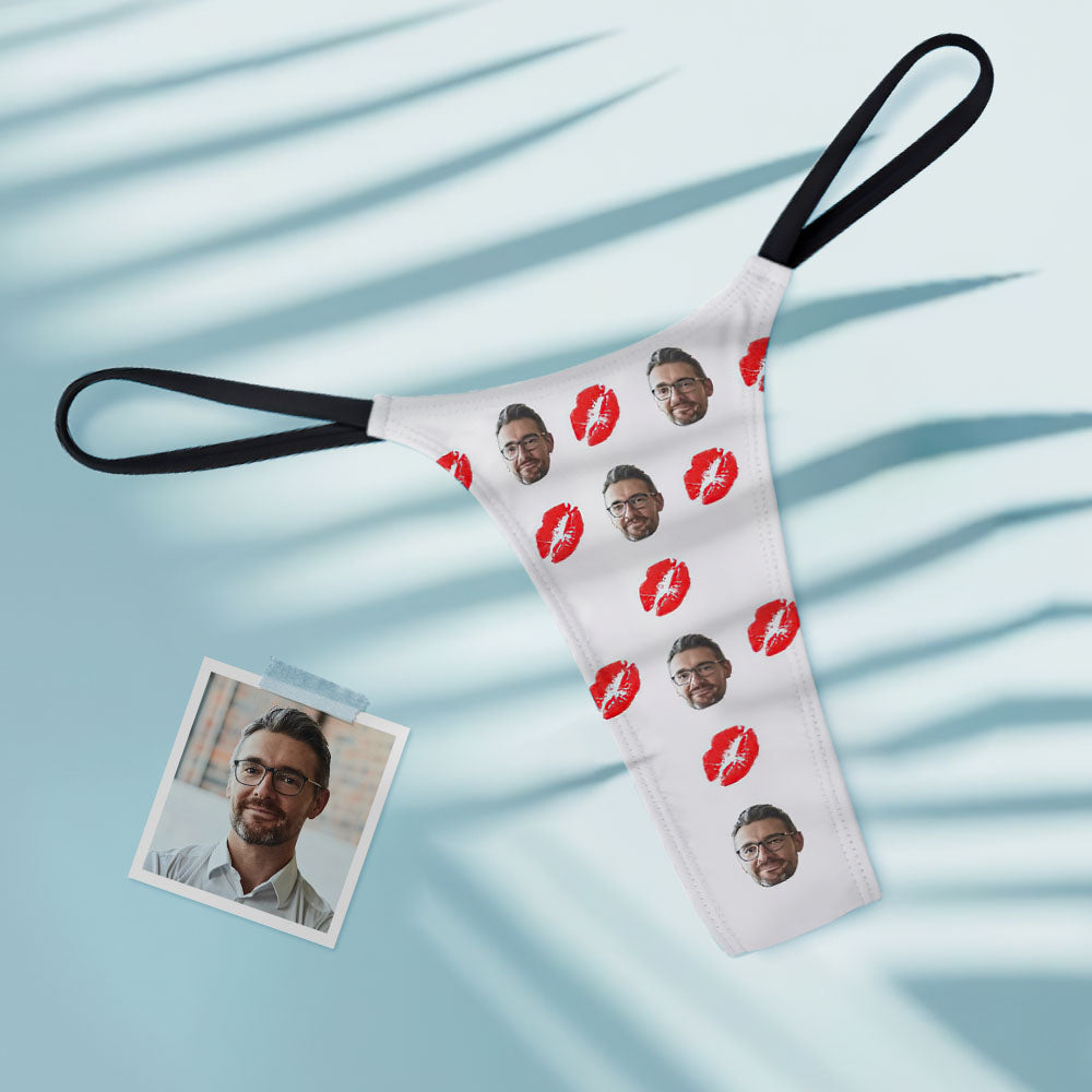 Custom Face Red Lips Women's Tanga Thong Kiss