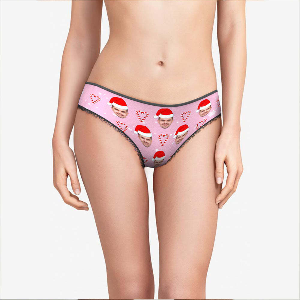 Custom Face Pink Christmas Candy Women's Panties Personalised Pink Christmas Gift -