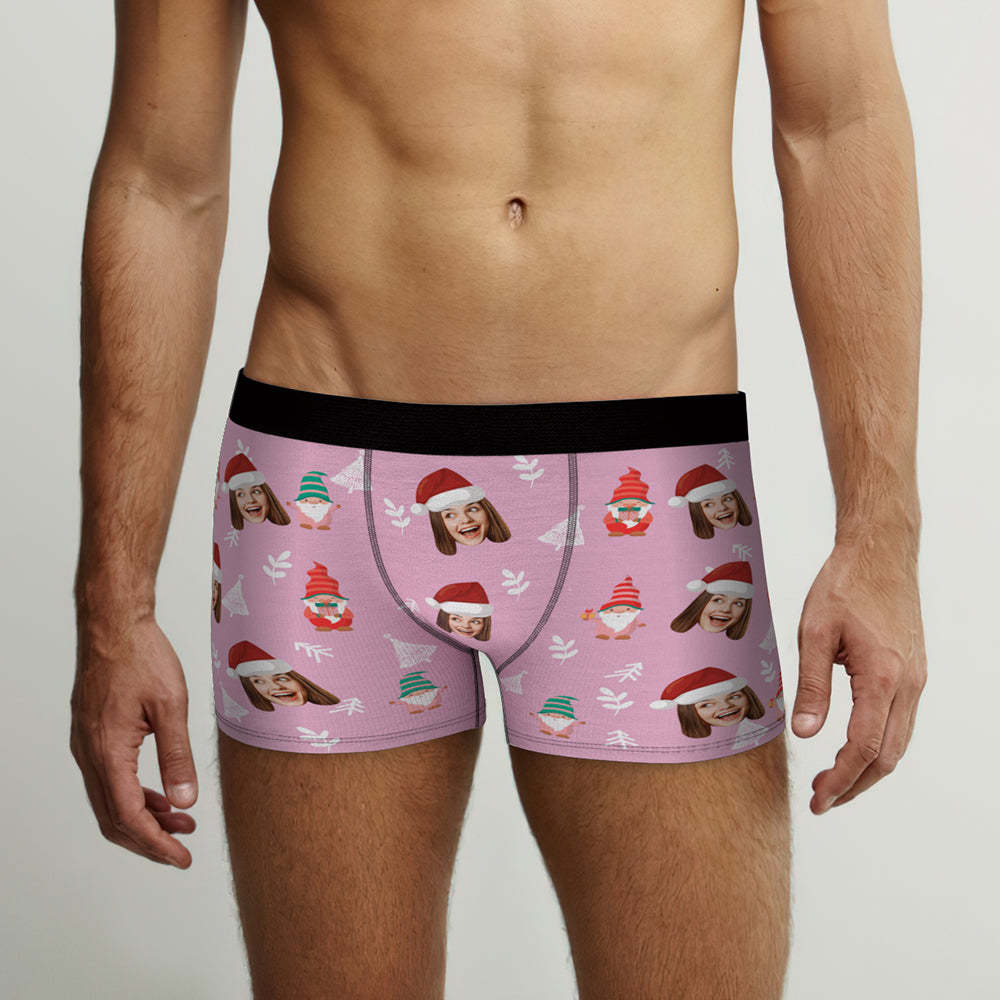 Custom Face Christmas Gnomes Pink Boxer Briefs Personalized Christmas Gift -